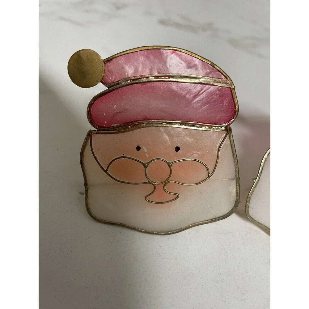 Vtg‎ Lot of 4 Capiz Shell Santa Clip On Christmas Tree Miniature Light Covers